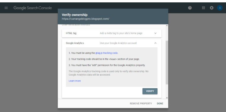 Google Search Console - verify ownership